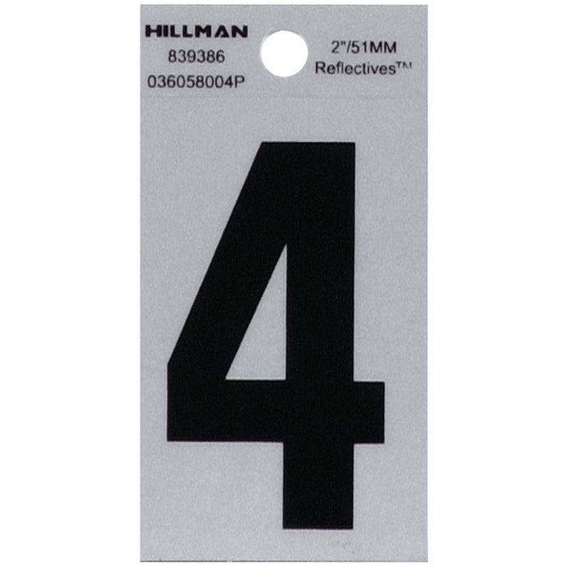 HILLMAN 2 in. Reflective Black VinylÂ  Self-Adhesive Number 4 1 pc