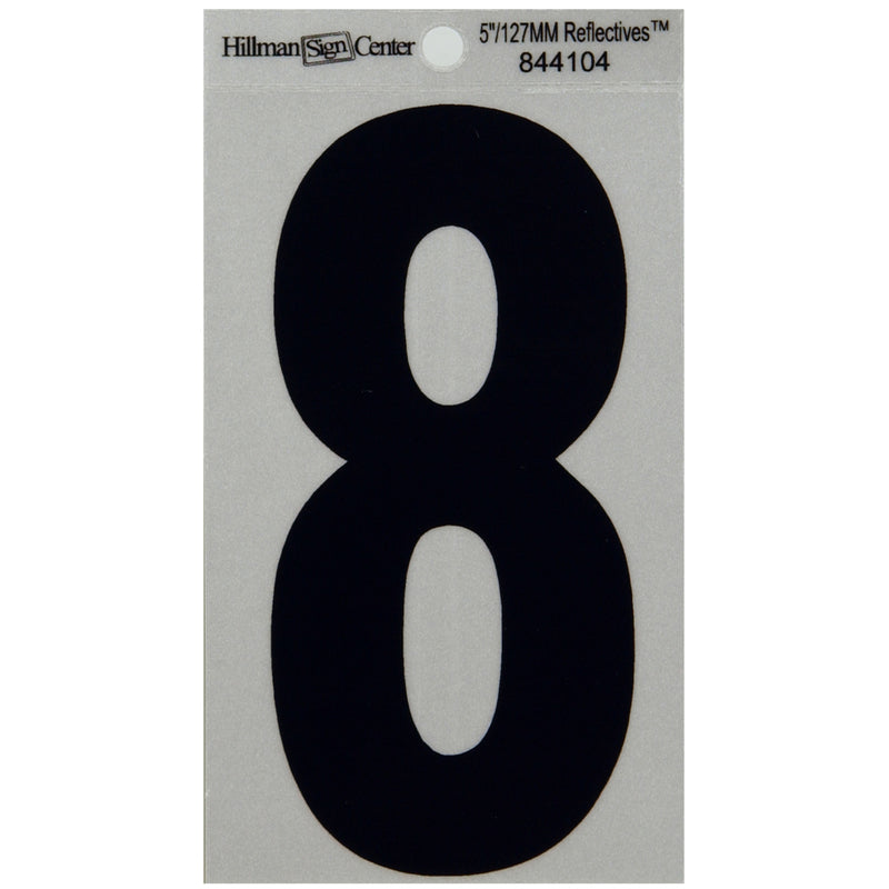 HILLMAN 5 in. Reflective Black VinylÂ  Self-Adhesive Number 8 1 pc