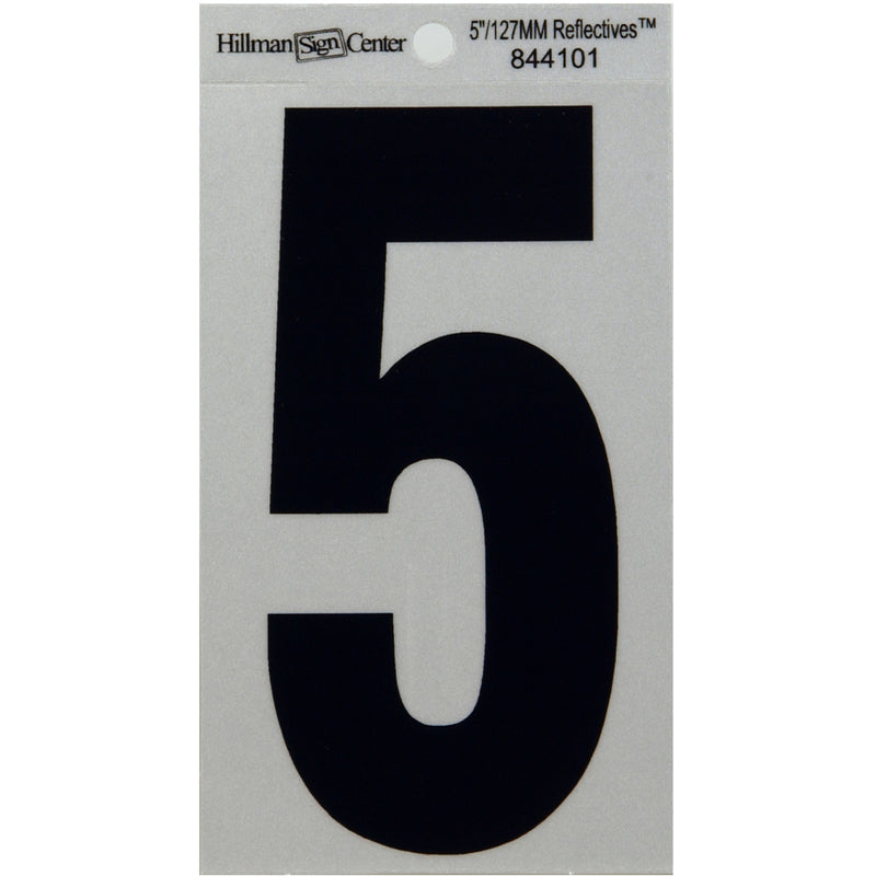 HILLMAN 5 in. Reflective Black VinylÂ  Self-Adhesive Number 5 1 pc