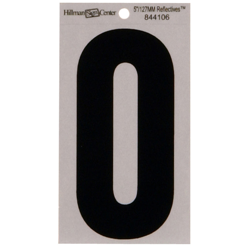 HILLMAN 5 in. Reflective Black VinylÂ  Self-Adhesive Number 0 1 pc