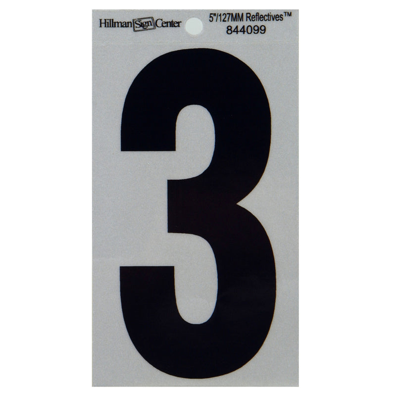 HILLMAN 5 in. Reflective Black VinylÂ  Self-Adhesive Number 3 1 pc