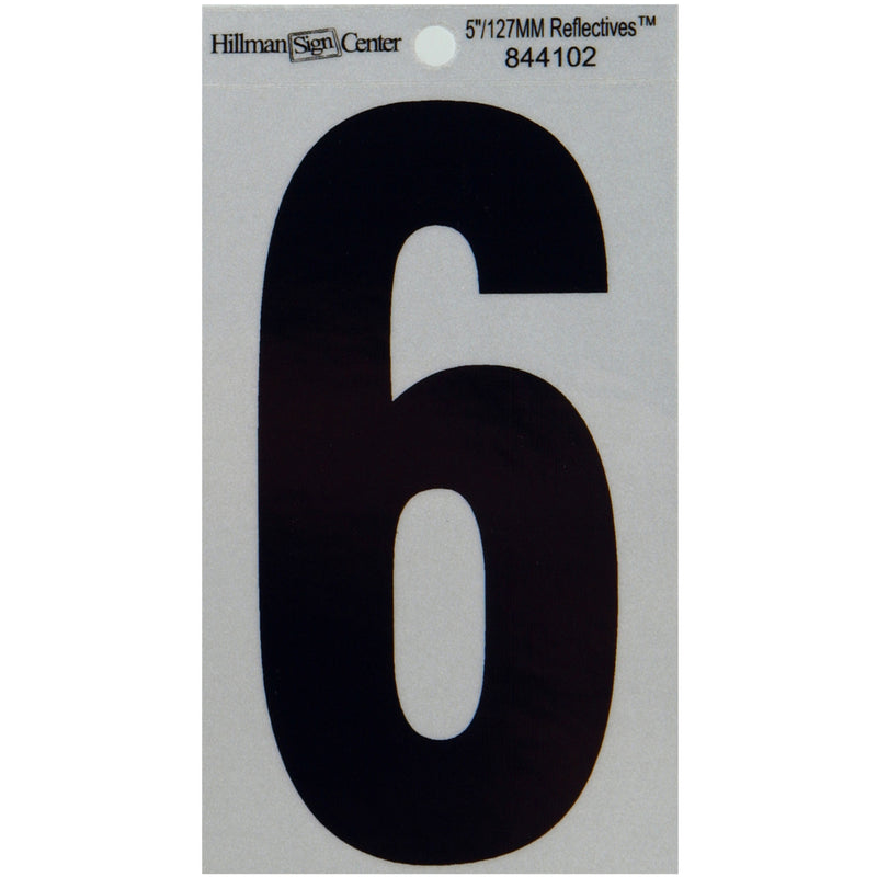 HILLMAN 5 in. Reflective Black VinylÂ  Self-Adhesive Number 6 1 pc