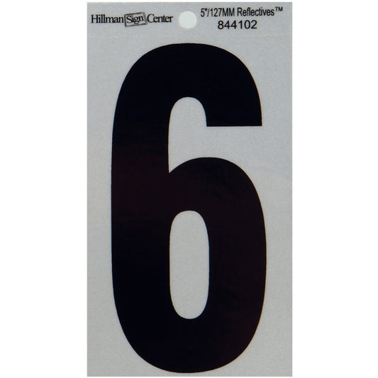 HILLMAN 5 in. Reflective Black VinylÂ  Self-Adhesive Number 6 1 pc