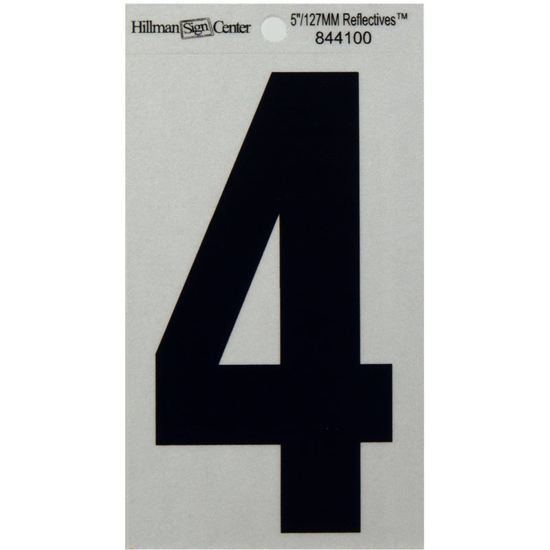 HILLMAN 5 in. Reflective Black VinylÂ  Self-Adhesive Number 4 1 pc