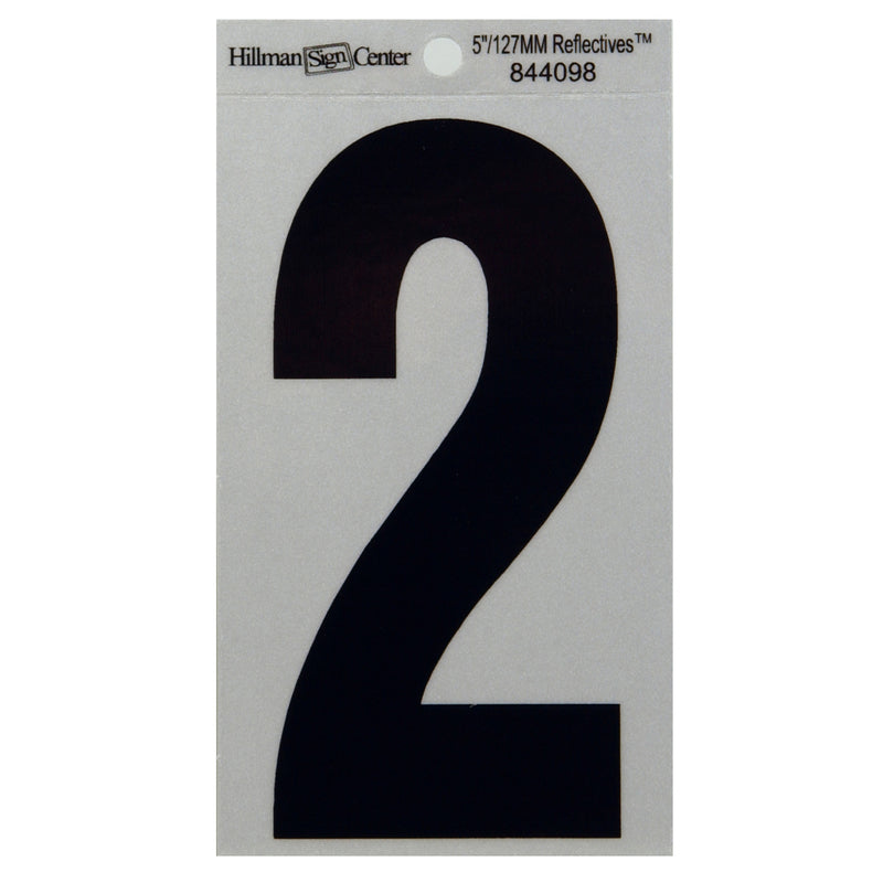 HILLMAN 5 in. Reflective Black VinylÂ  Self-Adhesive Number 2 1 pc