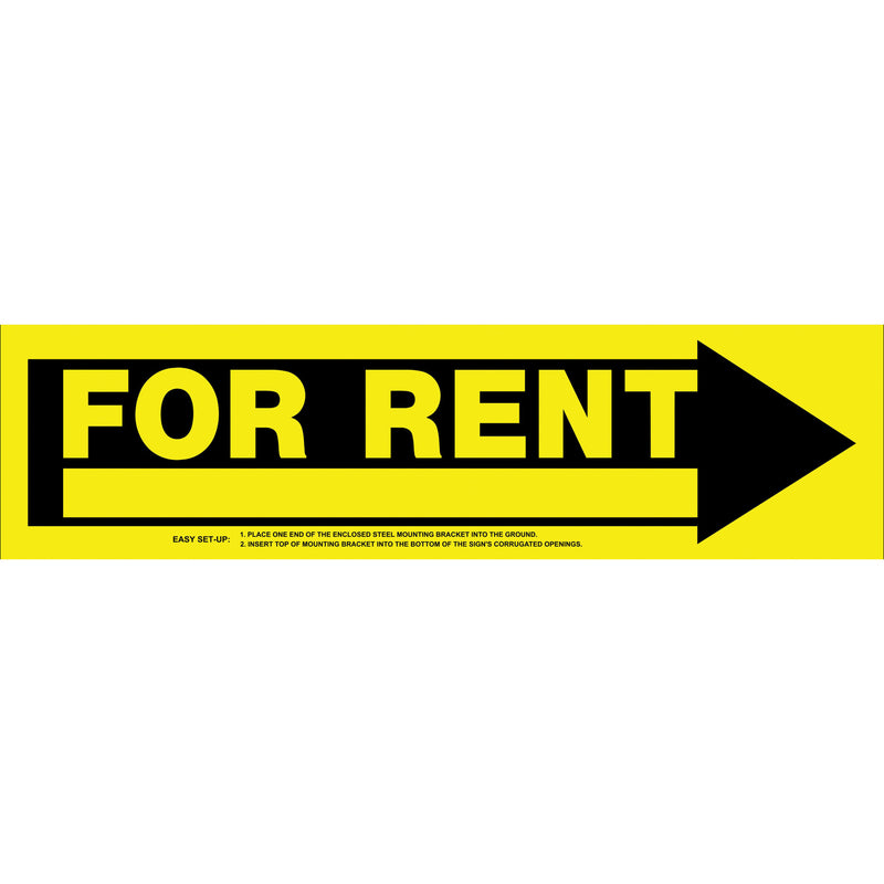 HILLMAN English Yellow For Rent Sign 6 in. H X 24 in. W