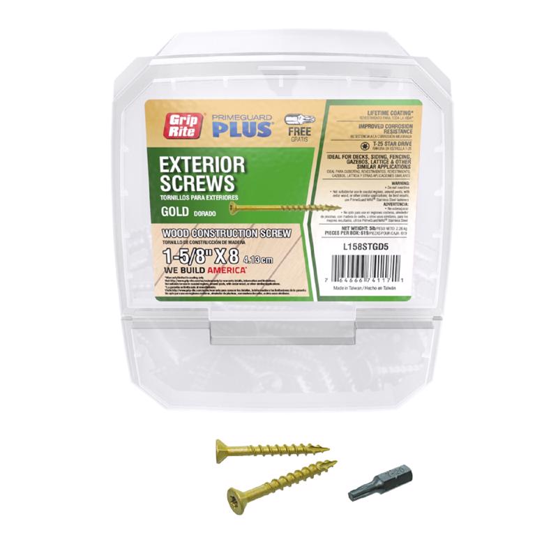 Grip-Rite PrimeGuard Plus No. 8 wire X 1-5/8 in. L Gold Star Flat Head Deck Screws 5 lb