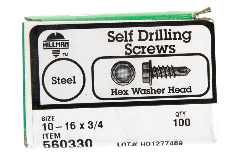 HILLMAN No. 10-16 Ga. X 3/4 in. L Hex Hex Washer Head Self-Drilling Screws 100 pk