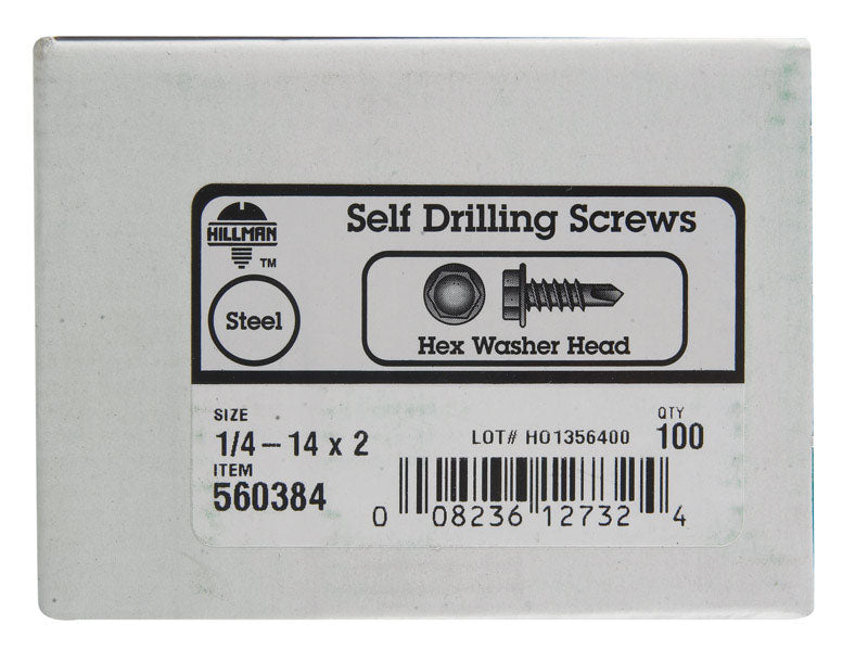 HILLMAN 1/4 in. Ga. X 2 in. L Hex Hex Washer Head Sheet Metal Screws 100 pk