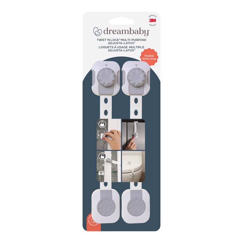 Dreambaby Twist 'N Lock Gray/White Plastic Adhesive Multi-Use Latch 2 pk