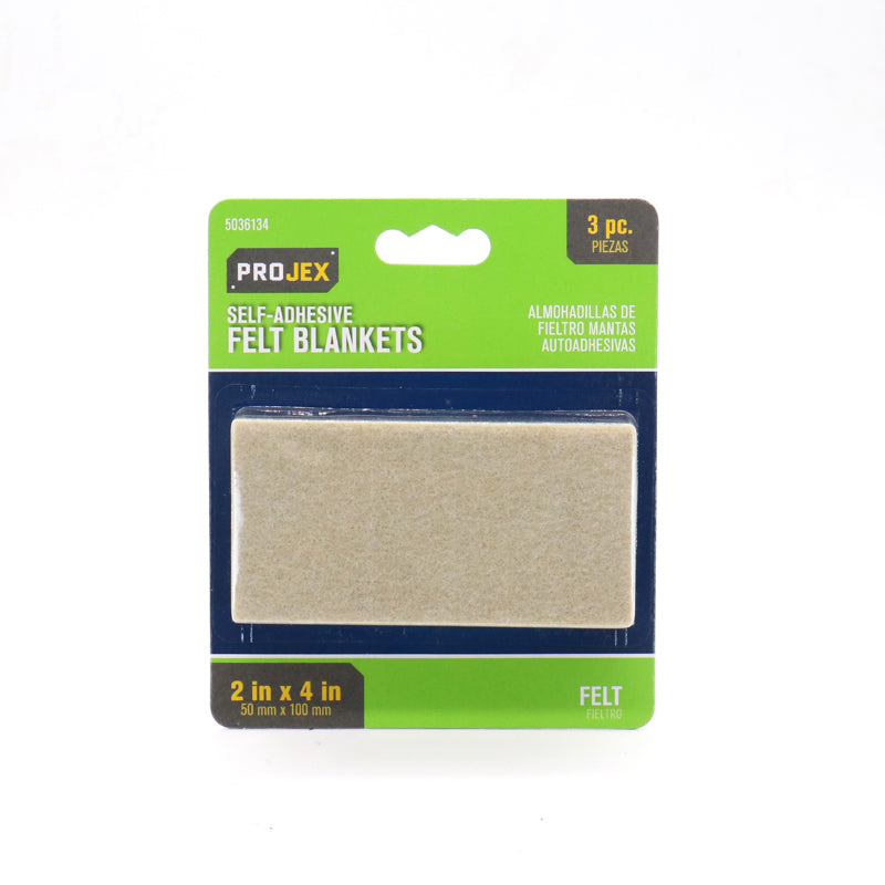 Projex Felt Self Adhesive Blanket Brown Rectangle 2 in. W X 4 in. L 3 pk