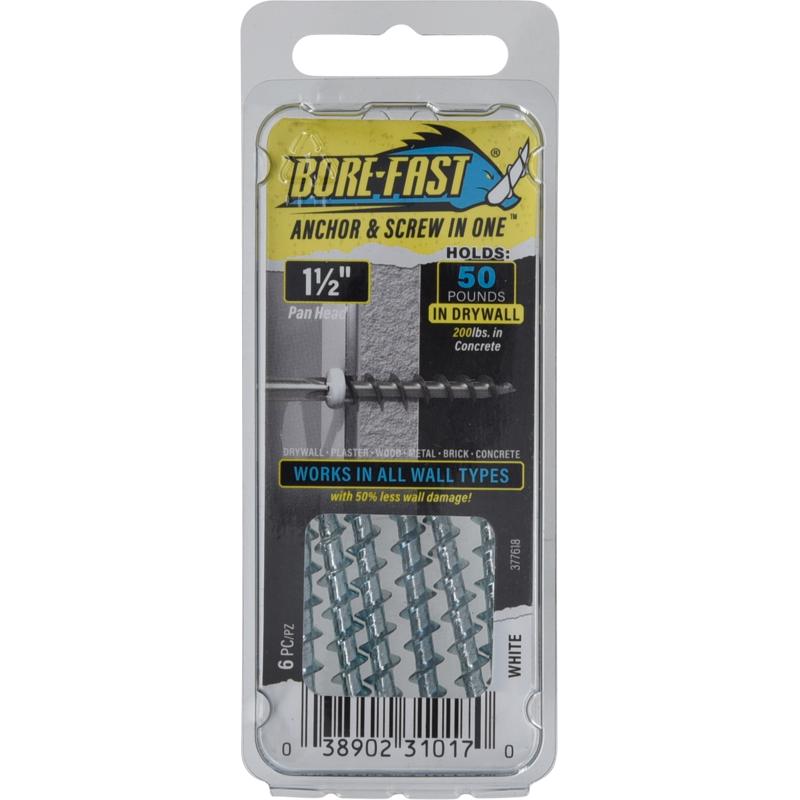 HILLMAN Bore-fast 3/16 in. D X 1-1/2 in. L Steel Pan Head Screw and Anchor 6 pc