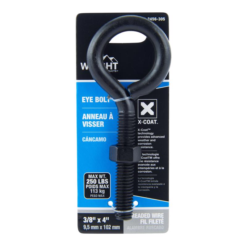 Wright 3/8 in. X 4 in. L Black Steel Eyebolt Nut Included