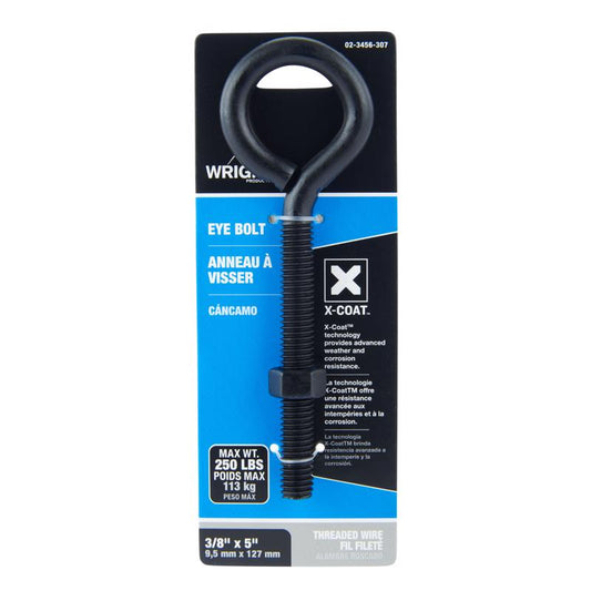 Wright 3/8 in. X 5 in. L Black Steel Eyebolt Nut Included