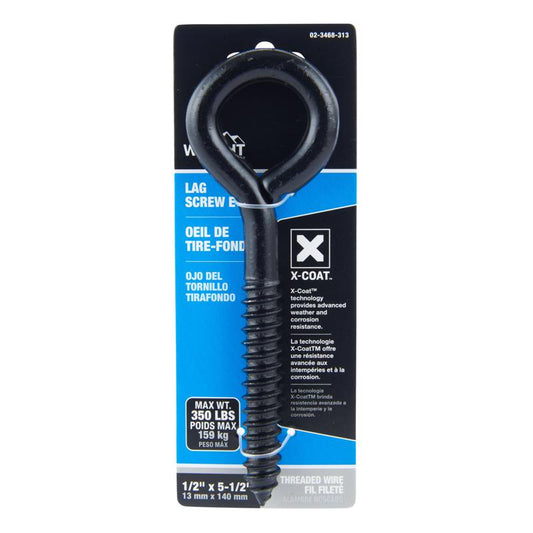 Wright 1/2 in. D X 5-1/2 in. L Black Steel Lag Screw Eye 350 lb 1 pk