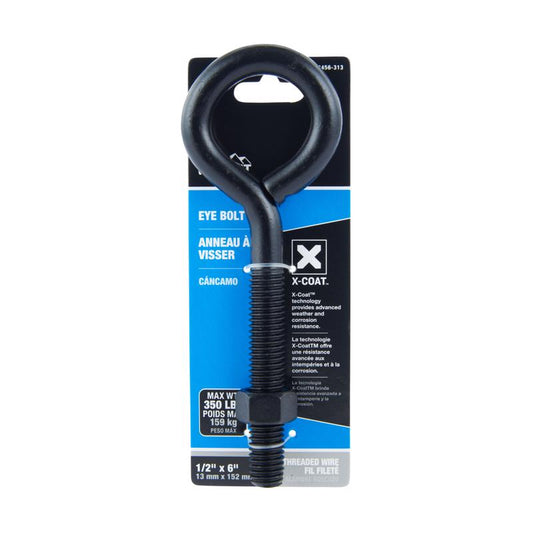 Wright 1/2 in. X 6 in. L Black Steel Eyebolt Nut Included
