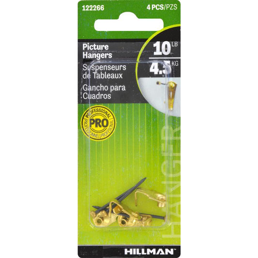HILLMAN Brass-Plated Gold Classic Picture Hanger 10 lb 4 pk