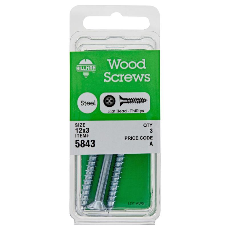 HILLMAN No. 12 X 3 in. L Phillips Zinc-Plated Coarse Wood Screws 1 pk