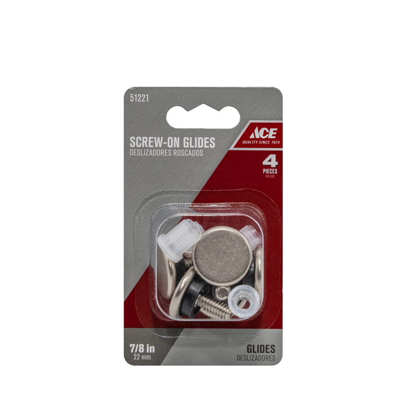 Ace Silver 7/8 in. Screw-On Nickel Chair Glide 4 pk