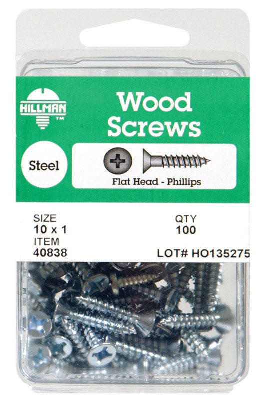 HILLMAN No. 10 X 1-1/4 in. L Phillips Zinc-Plated Coarse Wood Screws 75 pk