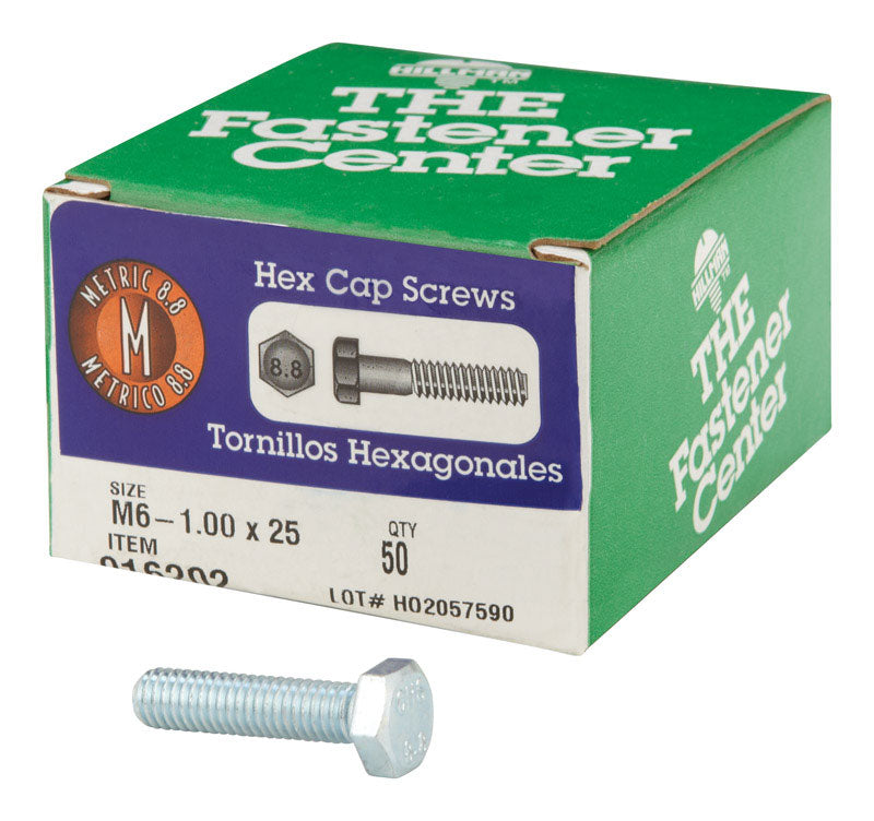 HILLMAN M6-1.00 mm D X 25 mm L Heat Treated Steel Hex Head Cap Screw 1 pk