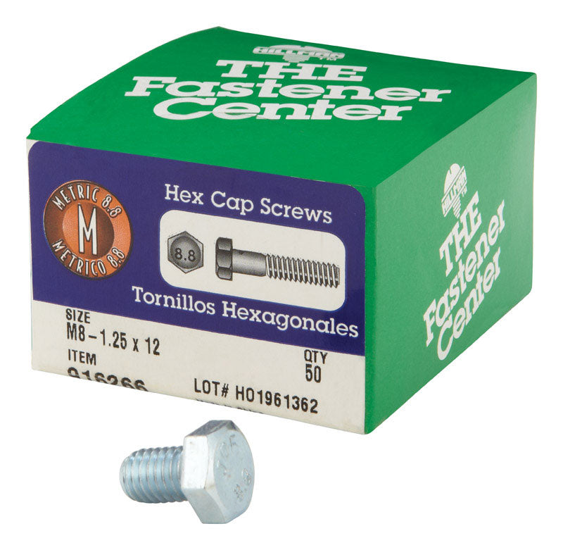 HILLMAN M8-1.25 mm D X 12 mm L Heat Treated Steel Hex Head Cap Screw 1 pk