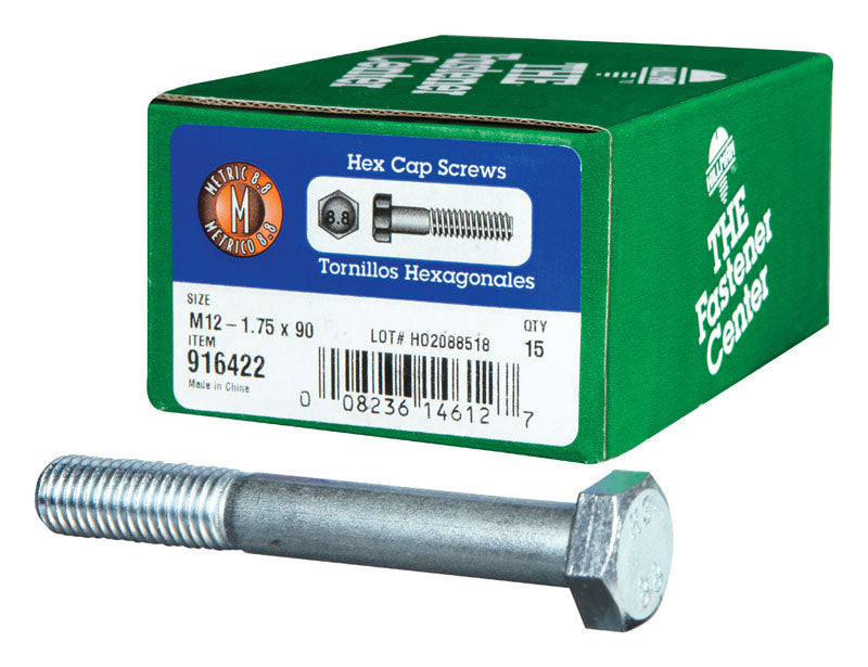 HILLMAN M12-1.75 mm D X 90 mm L Heat Treated Zinc Steel Hex Head Cap Screw 1 pk