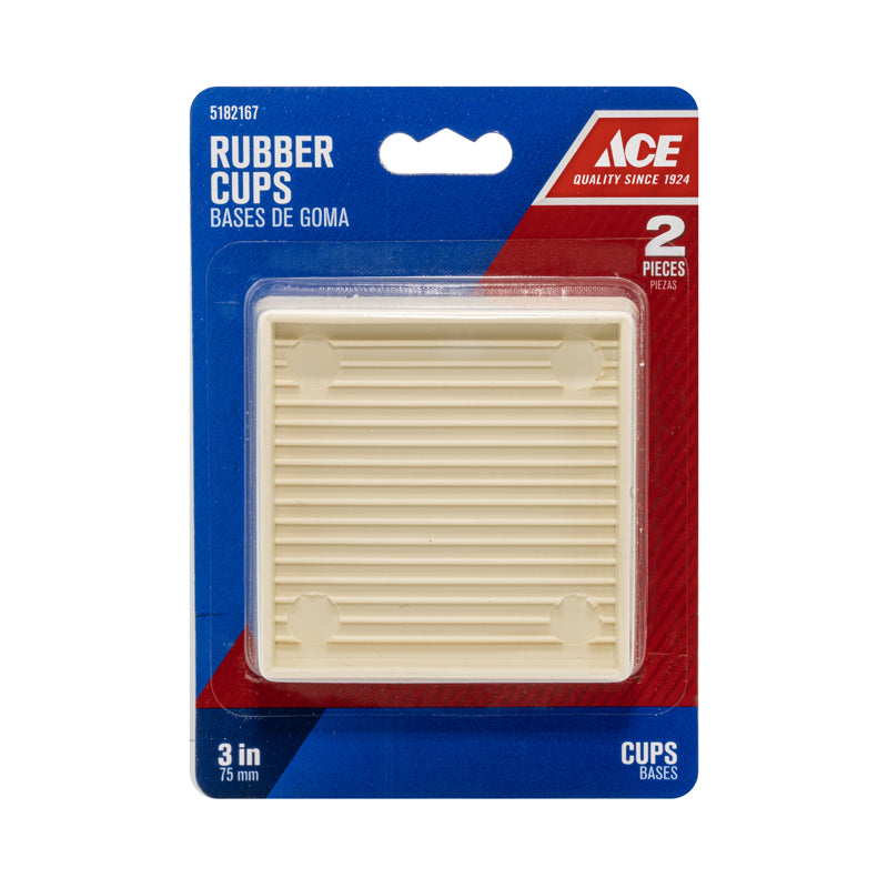 Ace Rubber Furniture Cups White Square 3 in. W X 3 in. L 2 pk