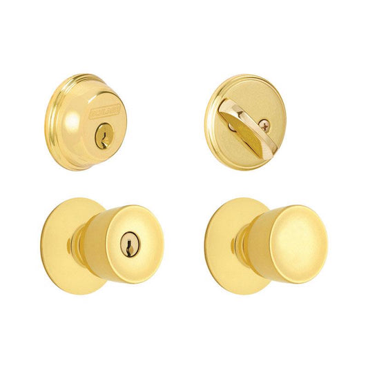 Schlage Bell Bright Brass Deadbolt and Entry Door Knob 1-3/4 in.
