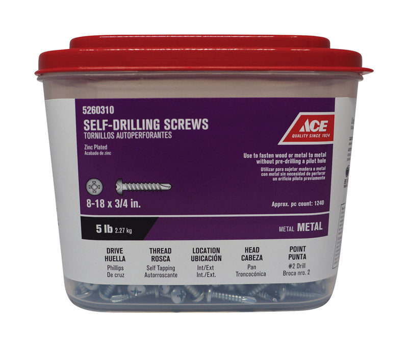 Ace No. 8-18 X 3/4 in. L Phillips Pan Head Self- Drilling Screws 5 lb