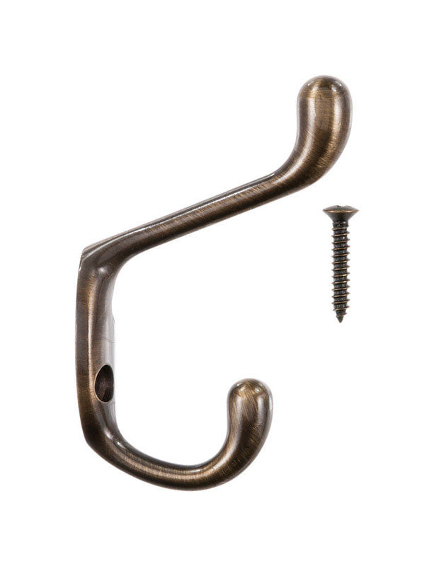Ace 3 in. L Antique Brass Yellow Brass Medium Heavy Duty Coat and Hat Hook 1 pk