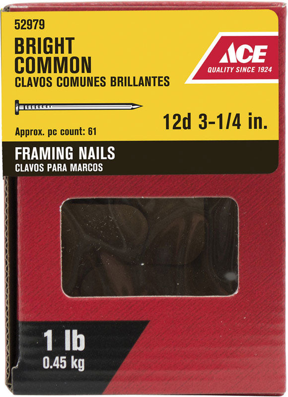 Ace 12D 3-1/4 in. Common Bright Steel Nail Round Head 1 lb
