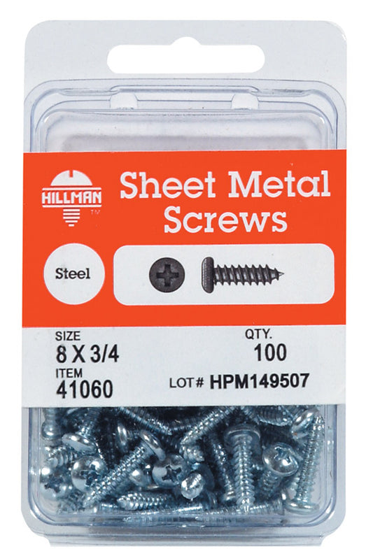 HILLMAN No. 6 Ga. X 1/2 in. L Phillips Pan Head Sheet Metal Screws 1 pk