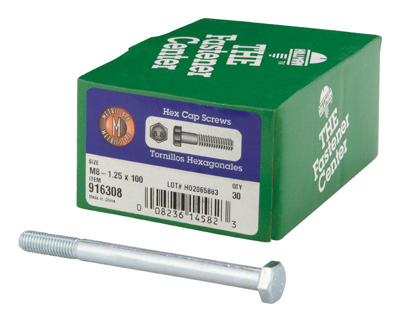 HILLMAN M8-1.25 mm D X 100 mm L Heat Treated Steel Hex Head Cap Screw 1 pk