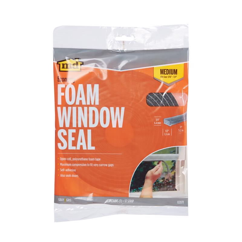 M-D BUILDING PRODUCTS Gray Foam Weather Stripping Tape For Doors and Windows 204 in. L X 0.25 in.