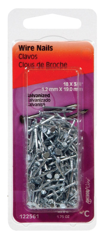 HILLMAN 1 in. Wire Electro-Galvanized Steel Nail Flat Head