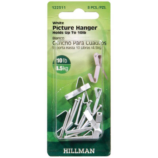 HILLMAN Steel-Plated White Conventional Picture Hanger 10 lb 8 pk