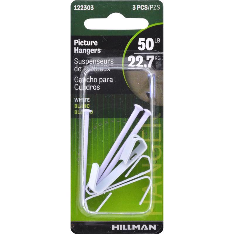 HILLMAN Steel-Plated White Conventional Picture Hanger 50 lb 3 pk