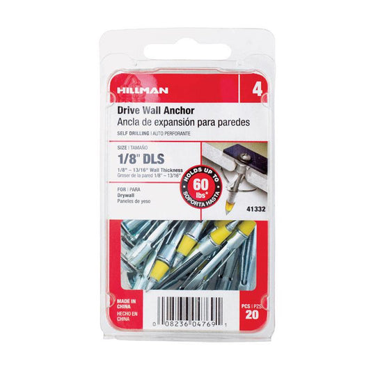 HILLMAN 1/8 in. D X 1/8 LS in. L Steel Pan Head Drive Wall Anchors 20 pc