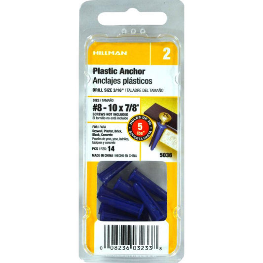 HILLMAN .164 in. D X 7/8 in. L Plastic Pan Head Conical Anchor 14 pk