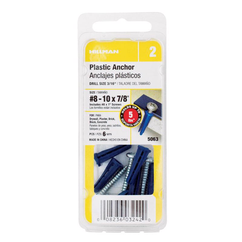 HILLMAN .164 in. D X 7/8 in. L Plastic Pan Head Conical Anchor 6 pc