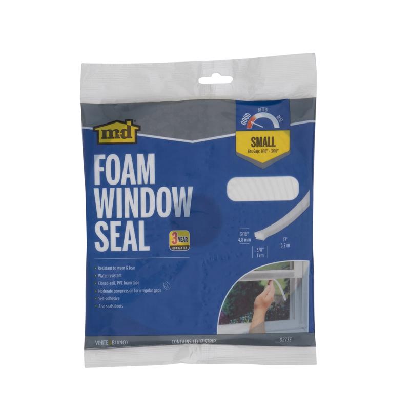 M-D BUILDING PRODUCTS White Foam Weather Stripping Tape For Doors and Windows 204 in. L X 0.19 in.