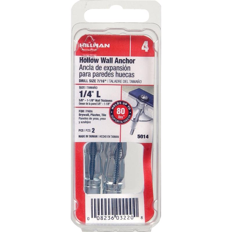 HILLMAN 1/4 in. D X 3 in. L Steel Pan Head Hollow Wall Anchors 2 pk