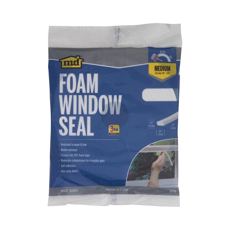 M-D BUILDING PRODUCTS White Foam Weather Stripping Tape For Doors and Windows 204 in. L X 0.25 in.