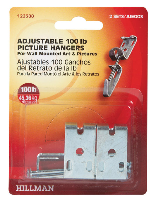 HILLMAN AnchorWire Zinc Silver Adjustable Picture Hanger 100 lb 2 pk