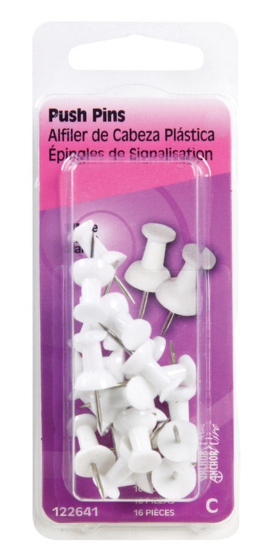 HILLMAN White Push Pins 16 pk