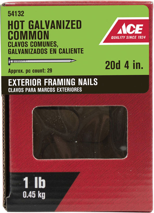 Ace 20D 4 in. Common Hot-Dipped Galvanized Steel Nail Flat Head 1 lb
