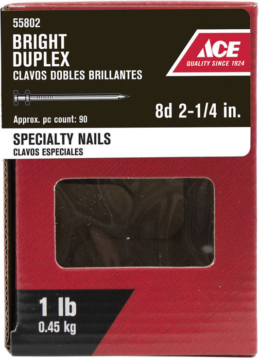Ace 8D 2-1/4 in. Duplex Bright Steel Nail Double Head 1 lb