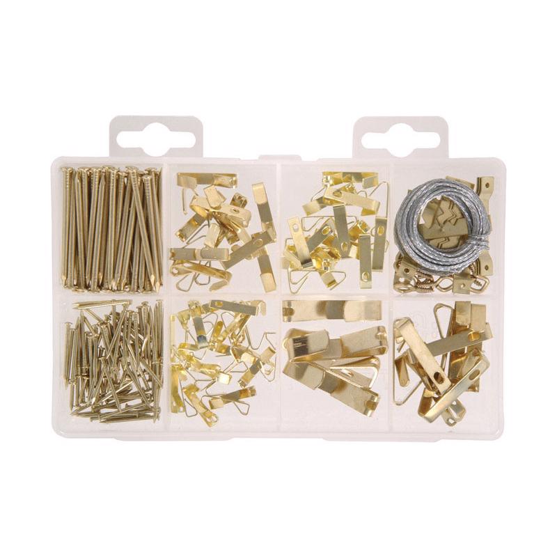 HILLMAN Brass-Plated Silver Assorted Picture Hanging Set 50 lb 206 pk