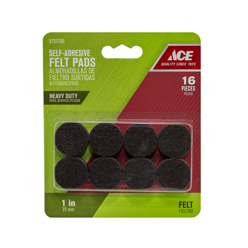 Ace Felt Self Adhesive Protective Pad Brown Round 1 in. W 16 pk
